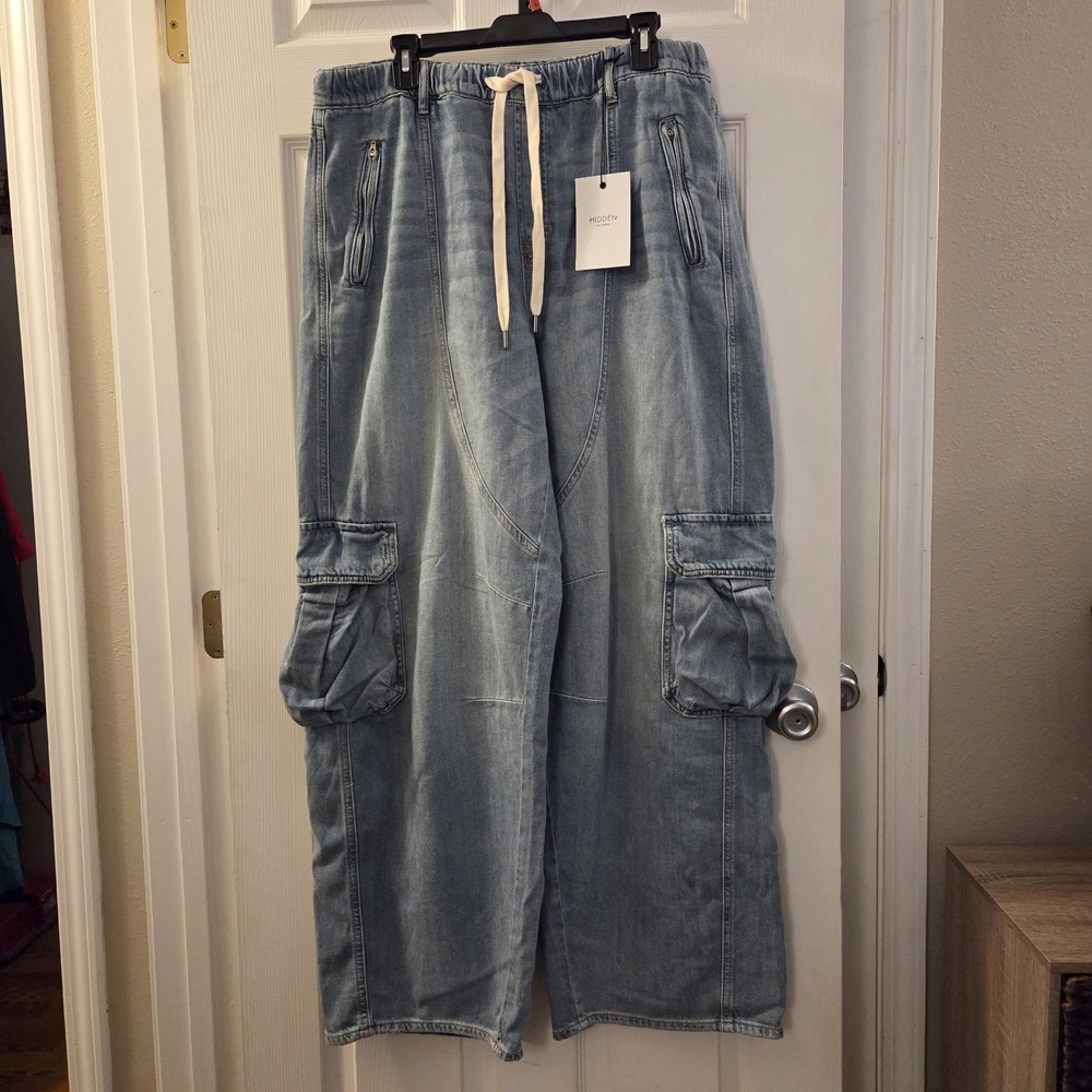 HIDDEN Sammie High-Rise Barrel Cargo Jeans sz 30 pull on Inseam 33" loose baggy